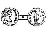 Coin of Adramyttius (Act.27.2-6). Left: Head of Roman Emperor Caracalla. Right: Symbolic figure, `of Adramyttians`